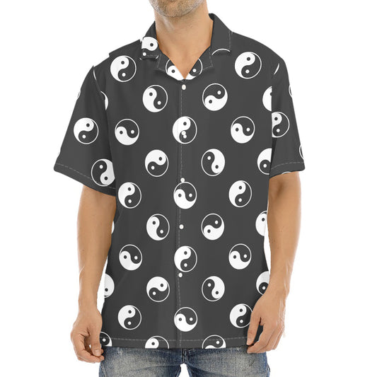 Grey And White Yin Yang Pattern Print Aloha Shirt