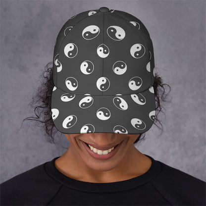 Grey And White Yin Yang Pattern Print Baseball Cap