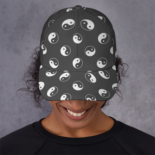 Grey And White Yin Yang Pattern Print Baseball Cap