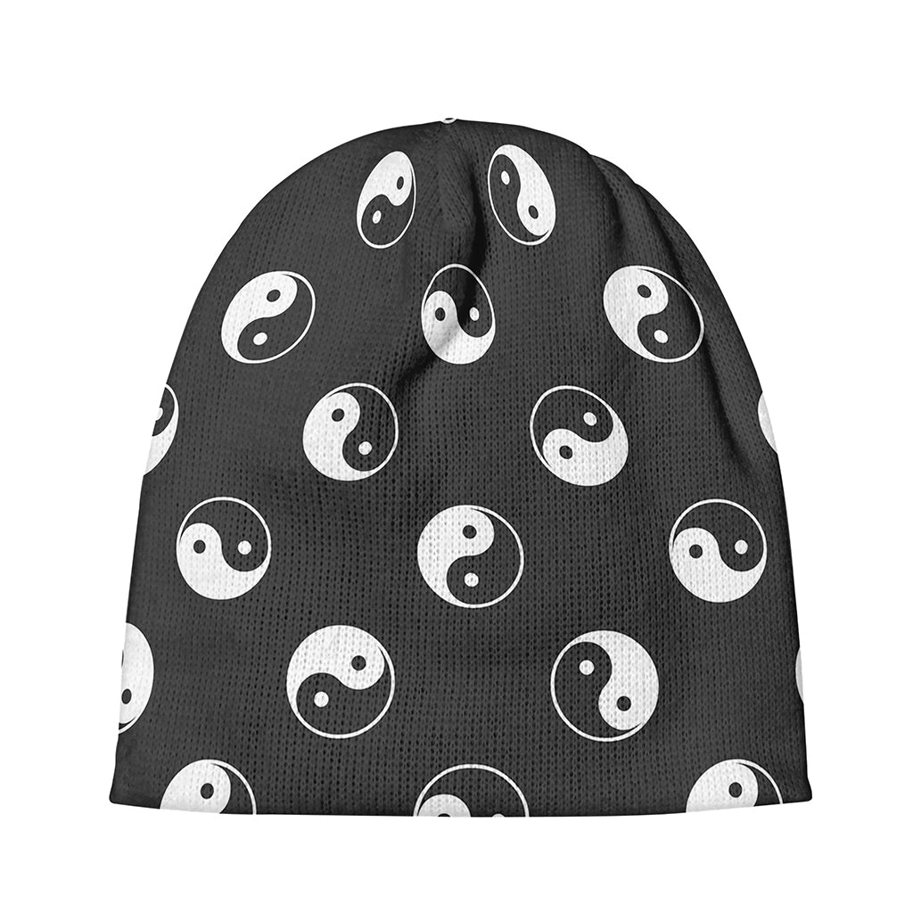 Grey And White Yin Yang Pattern Print Beanie