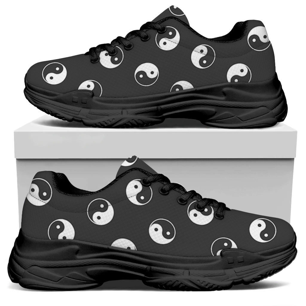 Grey And White Yin Yang Pattern Print Black Chunky Shoes