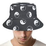 Grey And White Yin Yang Pattern Print Bucket Hat