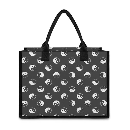 Grey And White Yin Yang Pattern Print Canvas Tote Bag