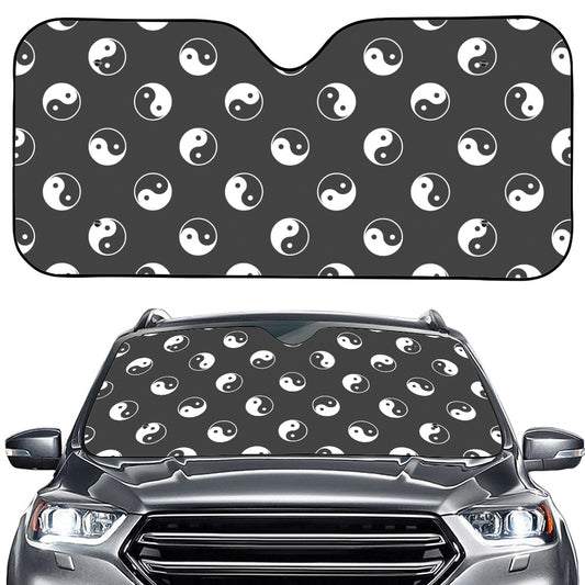 Grey And White Yin Yang Pattern Print Car Windshield Sun Shade