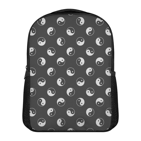 Grey And White Yin Yang Pattern Print Casual Backpack