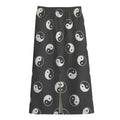 Grey And White Yin Yang Pattern Print Cotton Front Slit Maxi Skirt