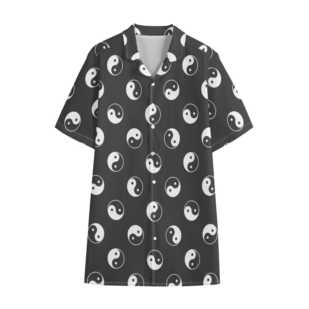 Grey And White Yin Yang Pattern Print Cotton Hawaiian Shirt