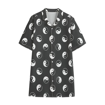 Grey And White Yin Yang Pattern Print Cotton Hawaiian Shirt