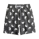 Grey And White Yin Yang Pattern Print Cotton Shorts