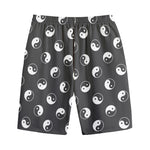 Grey And White Yin Yang Pattern Print Cotton Shorts