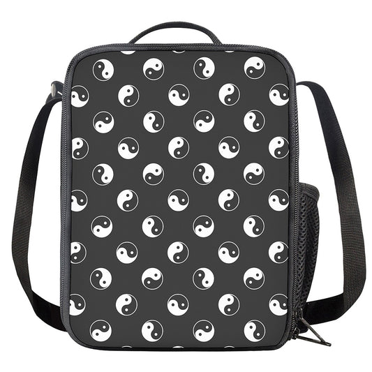 Grey And White Yin Yang Pattern Print Crossbody Lunch Bag