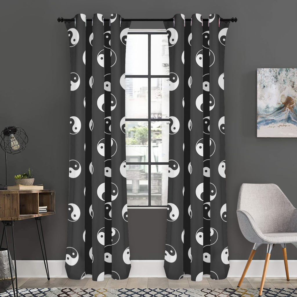 Grey And White Yin Yang Pattern Print Curtain