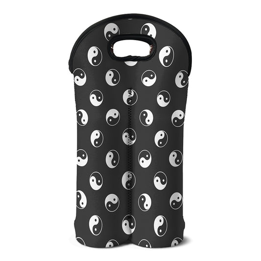 Grey And White Yin Yang Pattern Print Double Neoprene Wine Tote