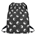 Grey And White Yin Yang Pattern Print Drawstring Backpack