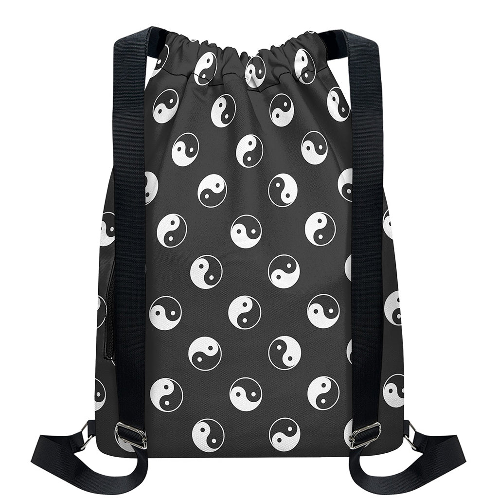 Grey And White Yin Yang Pattern Print Drawstring Backpack
