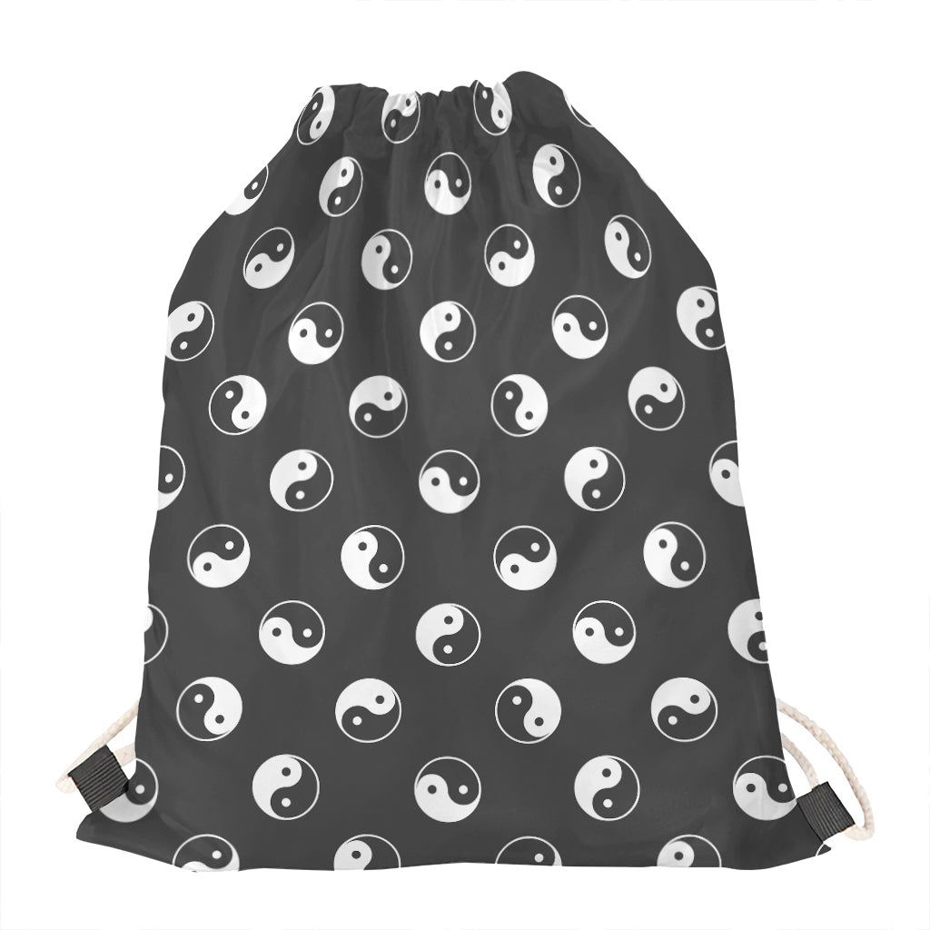 Grey And White Yin Yang Pattern Print Drawstring Bag