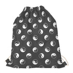 Grey And White Yin Yang Pattern Print Drawstring Bag
