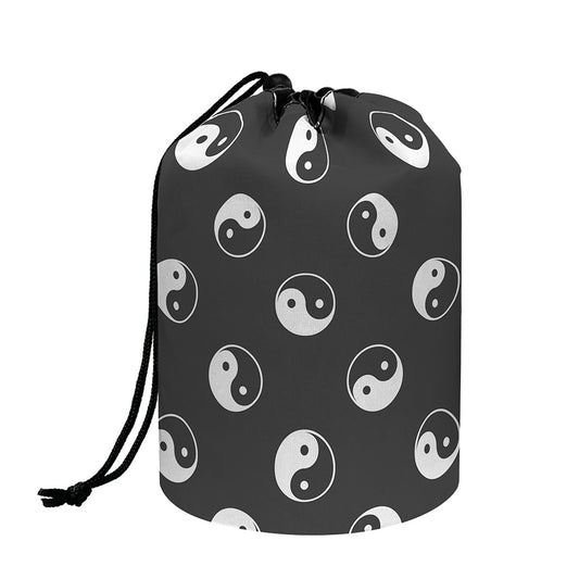 Grey And White Yin Yang Pattern Print Drawstring Makeup Bag