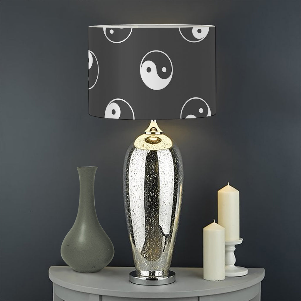 Grey And White Yin Yang Pattern Print Drum Lamp Shade