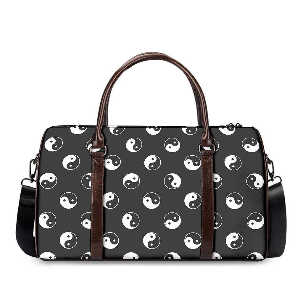 Grey And White Yin Yang Pattern Print Duffle Bag