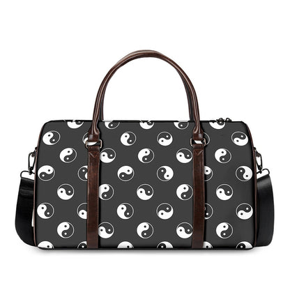 Grey And White Yin Yang Pattern Print Duffle Bag