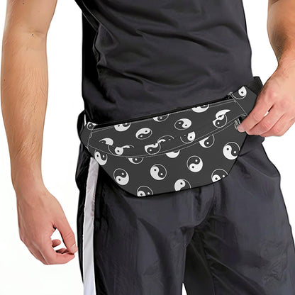 Grey And White Yin Yang Pattern Print Fanny Pack