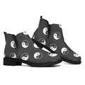 Grey And White Yin Yang Pattern Print Flat Ankle Boots
