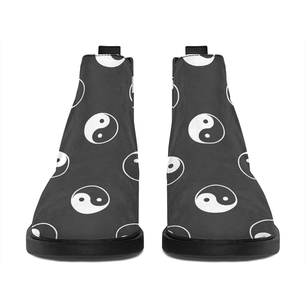 Grey And White Yin Yang Pattern Print Flat Ankle Boots