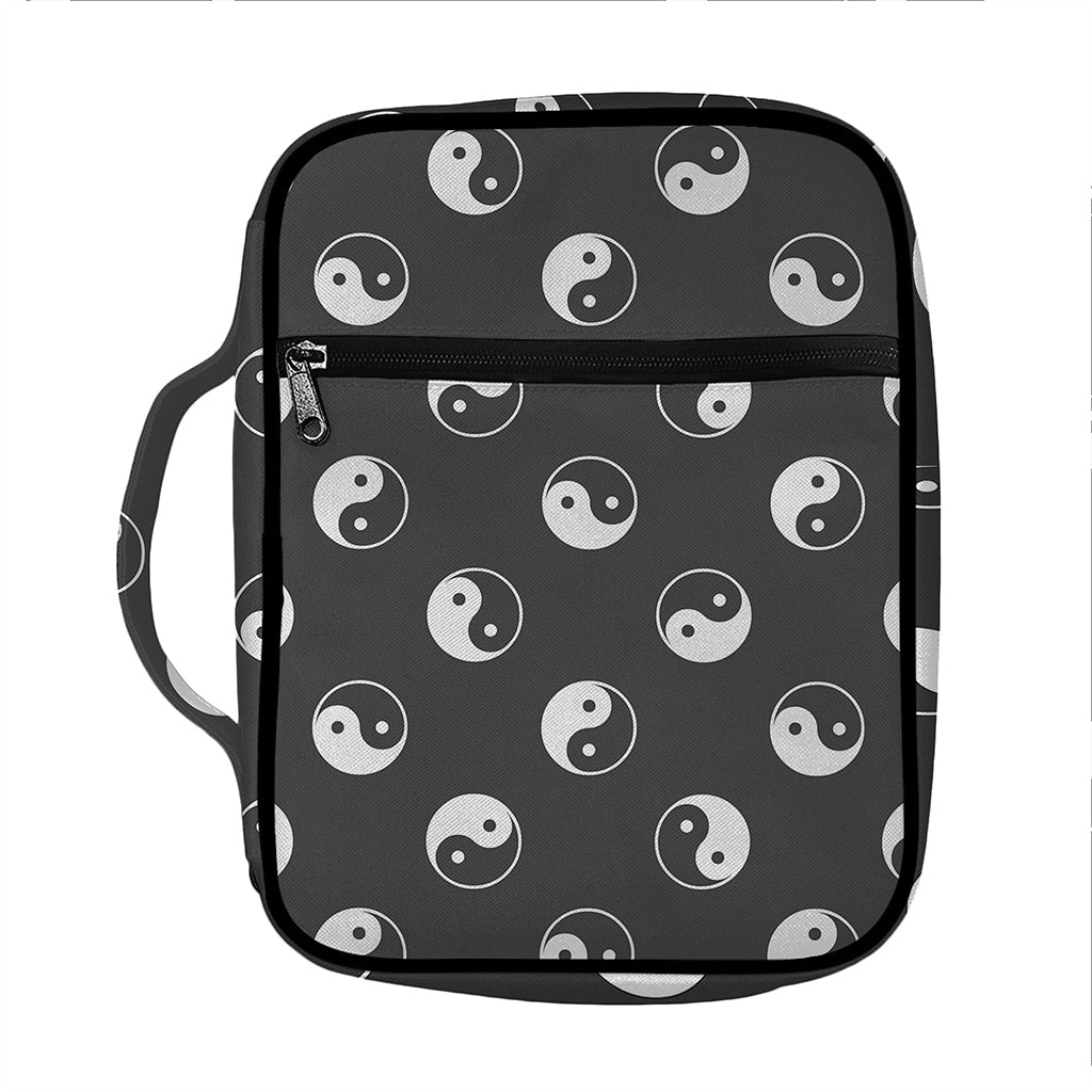 Grey And White Yin Yang Pattern Print Front Pocket Bible Bag