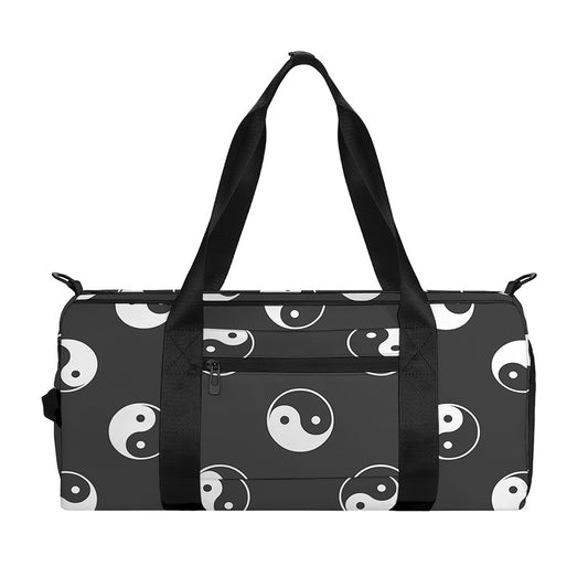 Grey And White Yin Yang Pattern Print Gym Bag