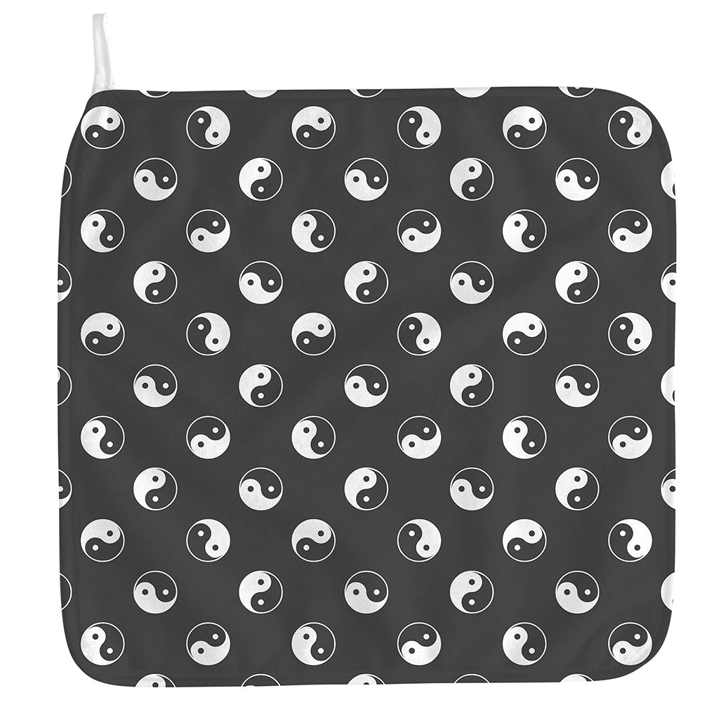 Grey And White Yin Yang Pattern Print Hand Towel