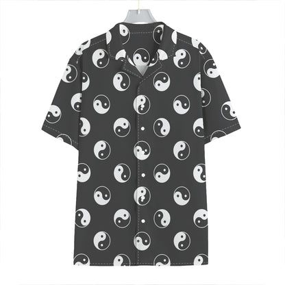 Grey And White Yin Yang Pattern Print Hawaiian Shirt