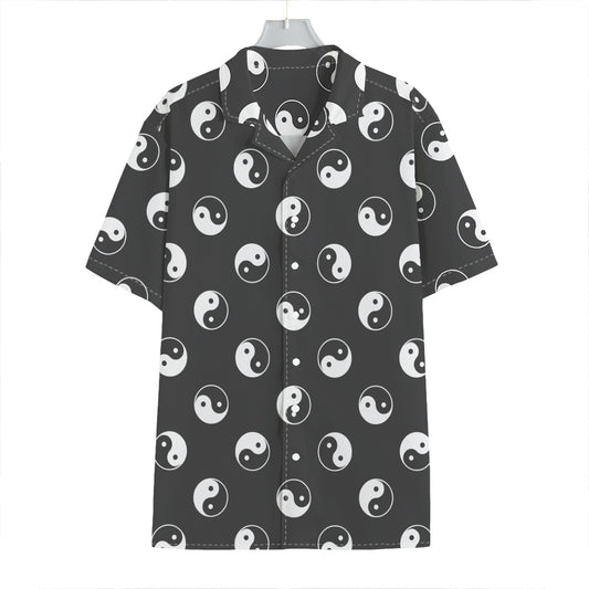 Grey And White Yin Yang Pattern Print Hawaiian Shirt