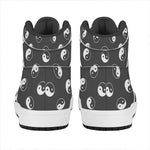 Grey And White Yin Yang Pattern Print High Top Leather Sneakers