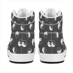 Grey And White Yin Yang Pattern Print High Top Leather Sneakers
