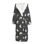 Grey And White Yin Yang Pattern Print Hooded Bathrobe