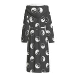 Grey And White Yin Yang Pattern Print Hooded Bathrobe