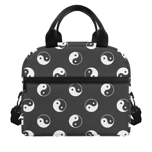 Grey And White Yin Yang Pattern Print Insulated Lunch Bag
