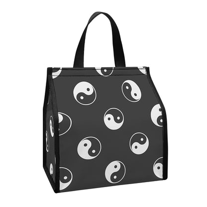 Grey And White Yin Yang Pattern Print Insulated Lunch Tote