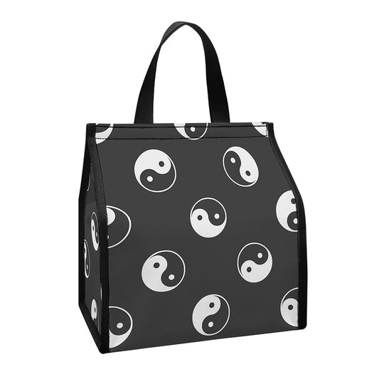 Grey And White Yin Yang Pattern Print Insulated Lunch Tote