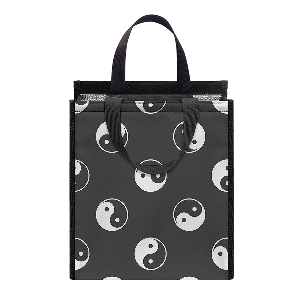 Grey And White Yin Yang Pattern Print Insulated Lunch Tote