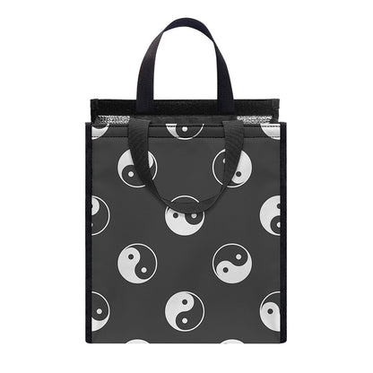 Grey And White Yin Yang Pattern Print Insulated Lunch Tote