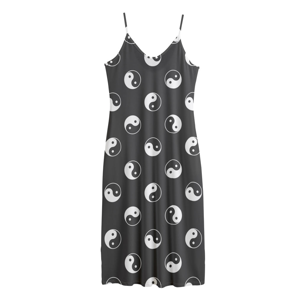 Grey And White Yin Yang Pattern Print Jersey Midi Cami Dress