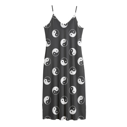 Grey And White Yin Yang Pattern Print Jersey Midi Cami Dress