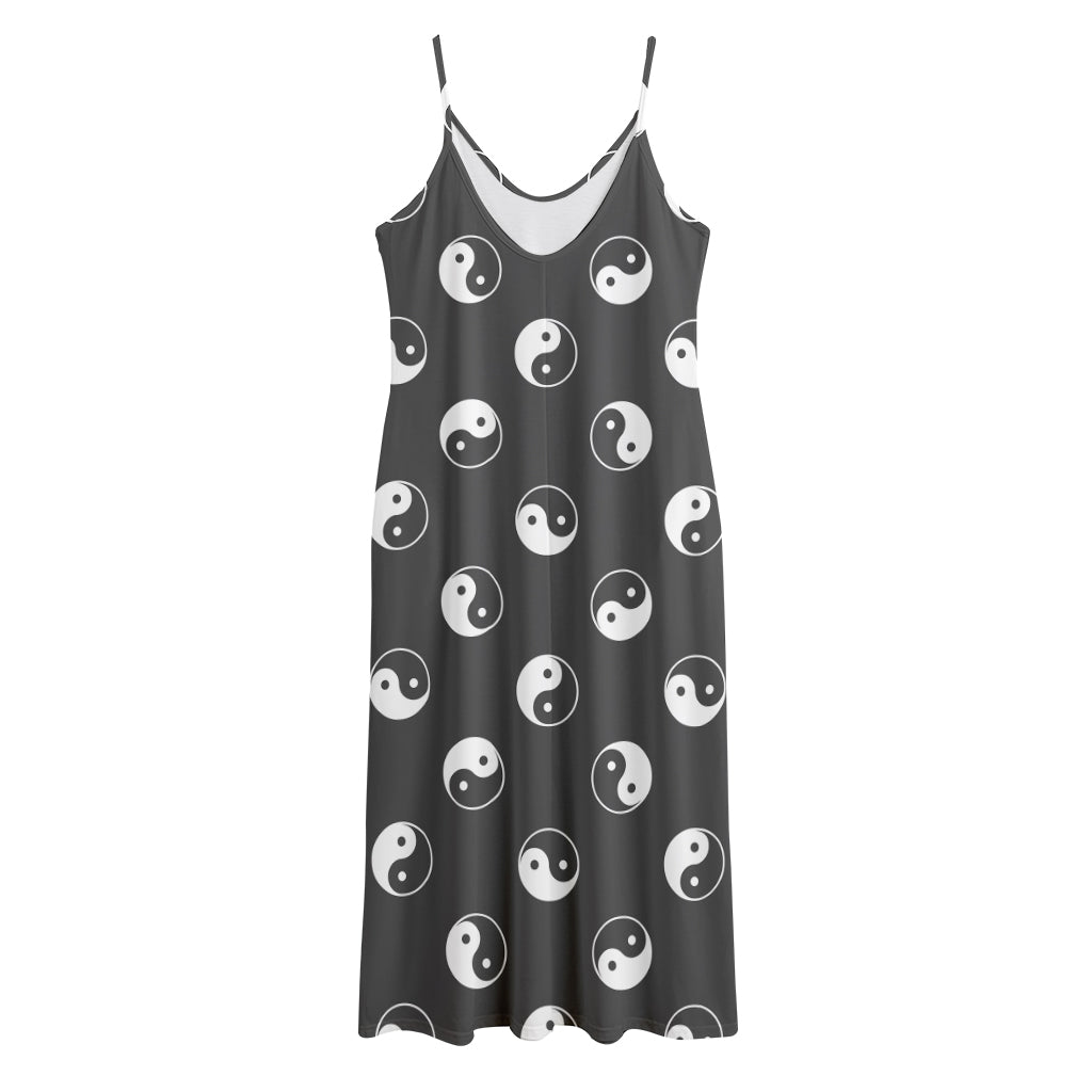 Grey And White Yin Yang Pattern Print Jersey Midi Cami Dress