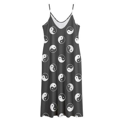 Grey And White Yin Yang Pattern Print Jersey Midi Cami Dress