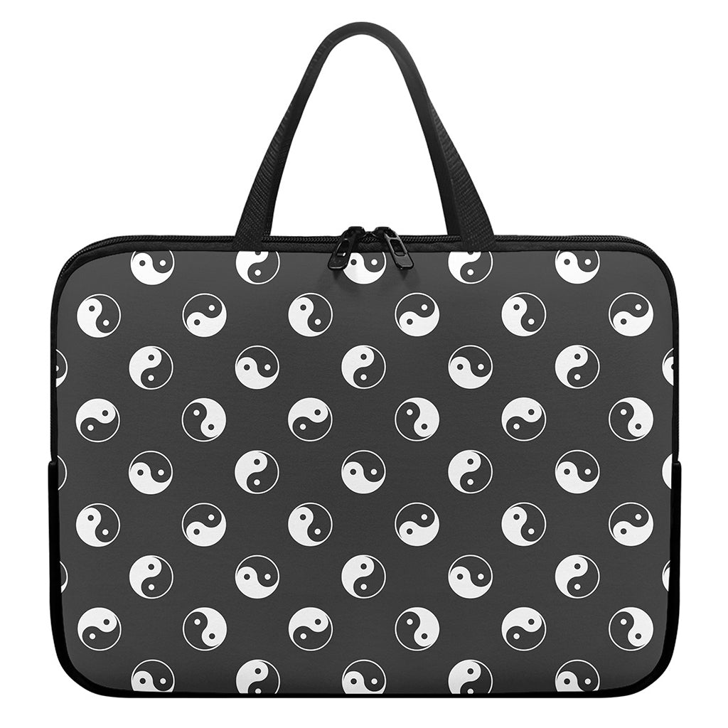 Grey And White Yin Yang Pattern Print Laptop Sleeve With Handle