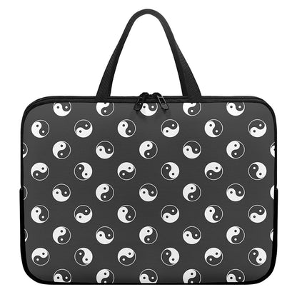 Grey And White Yin Yang Pattern Print Laptop Sleeve With Handle