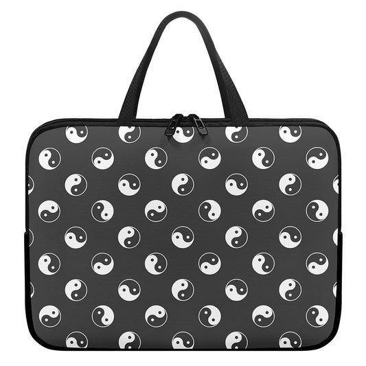 Grey And White Yin Yang Pattern Print Laptop Sleeve With Handle