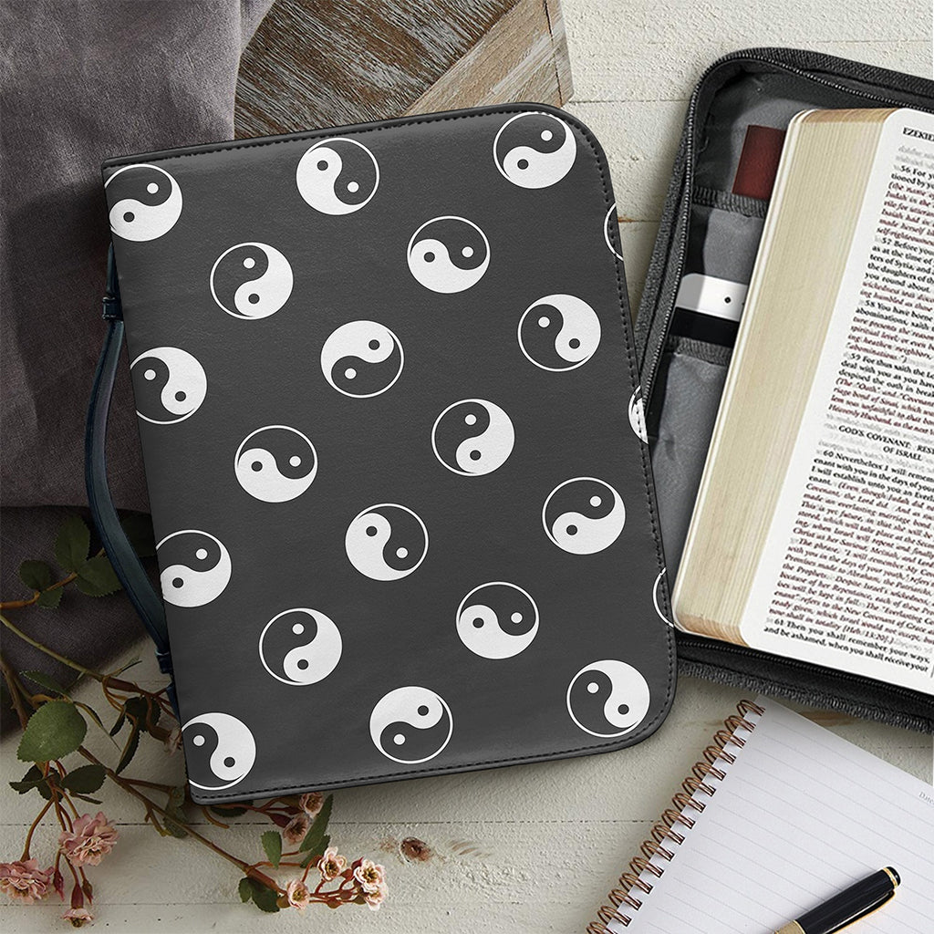 Grey And White Yin Yang Pattern Print Leather Bible Cover